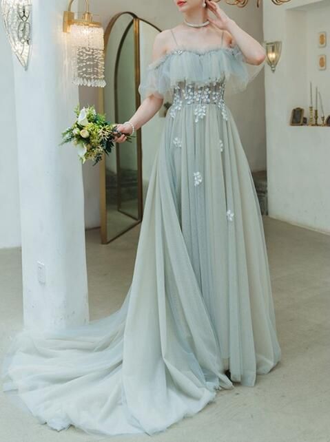 Illusive A-Line Tulle Sweep Train Prom Dresses cg11700