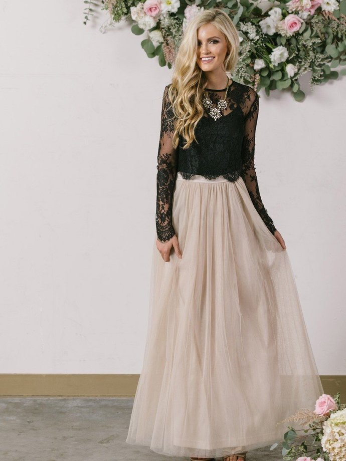Long Sleeve Lace Black Prom Dress cg11721