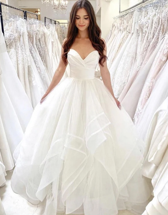 White tulle long ball gown dress wedding dress Prom Dress,Prom Dreses Long cg11725