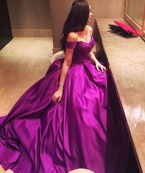 Purple off the shoulder long prom dress cg11777