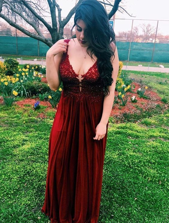 A-line V Neck Long Prom Dress cg11783