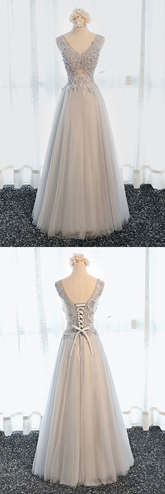 Boho V-neck Long Tulle Formal Prom Dress Sleeveless cg11790