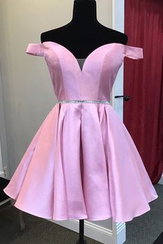 Beaded Waist Off the Shoulder Pink Homecoming Dress cg11793
