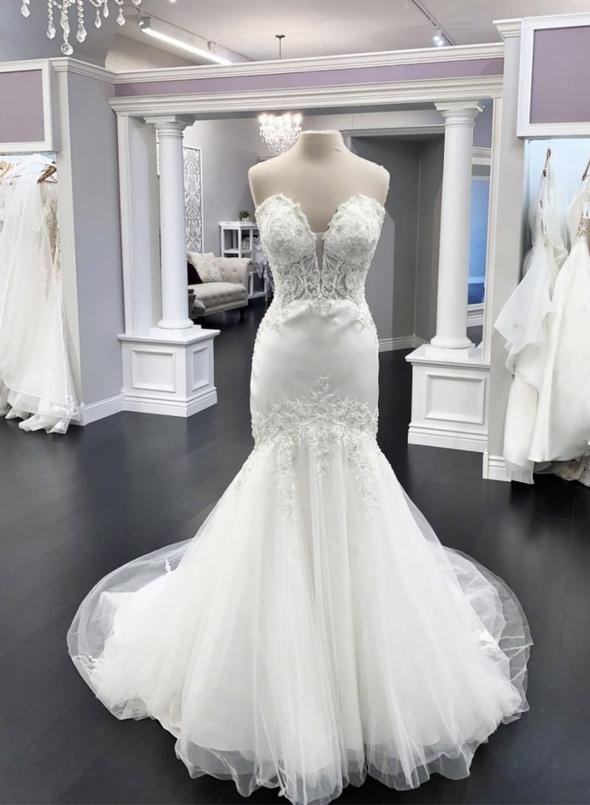 White lace prom dress mermaid evening dress cg11845