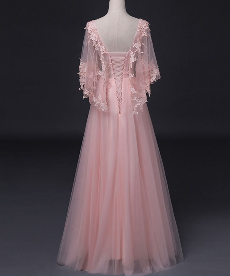 Beautiful Pink V-Neckline Tulle Long Party Dress, Fashionable New Prom Dress cg11849