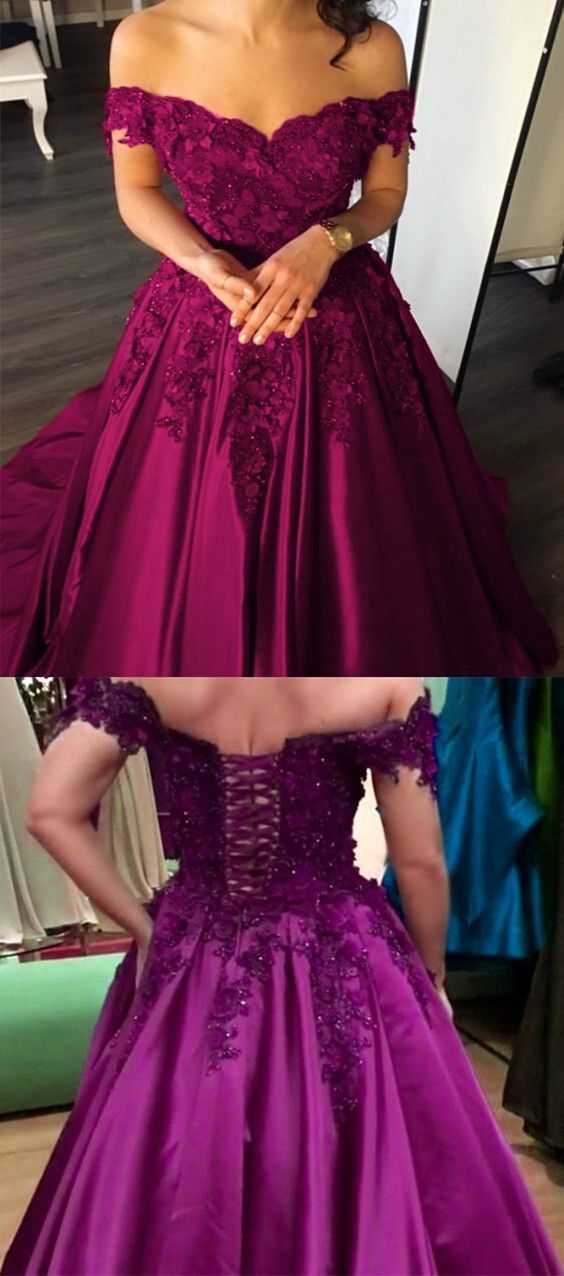 Off the Shoulder Long Prom Dresses Fuchsia Quinceanera Dresses with Appliques cg11863