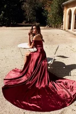 Burgundy Off The Shoulder Front Slit Cheap Mermaid Prom Dresses cg11870