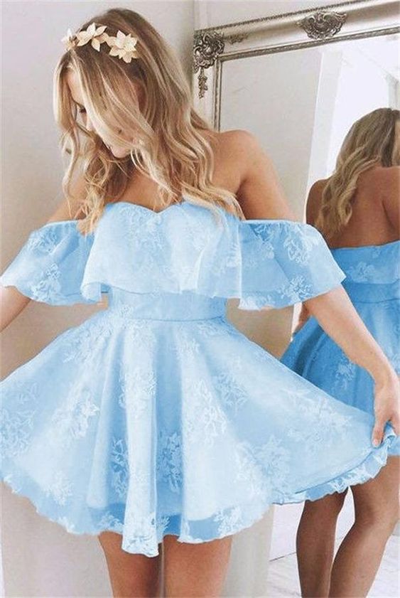 Short A Line Sweetheart Ruffles Shoulder Homecoming Dresses cg11887