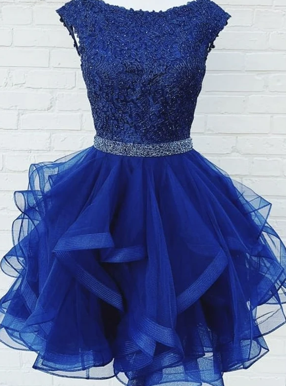 Blue tulle lace short dress homecoming dress cg11953