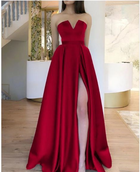 Stylish A Line Satin Long Prom Dresses, Split Slit Evening Party Dress cg11958