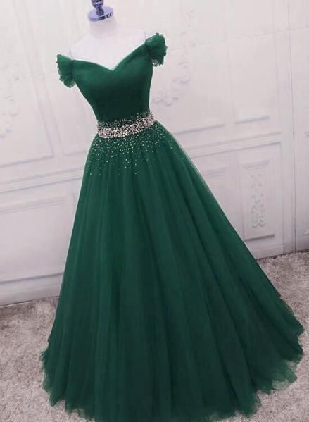 Fashionable Dark Green Long Beade Formal Dress Long Prom Dresses cg12026