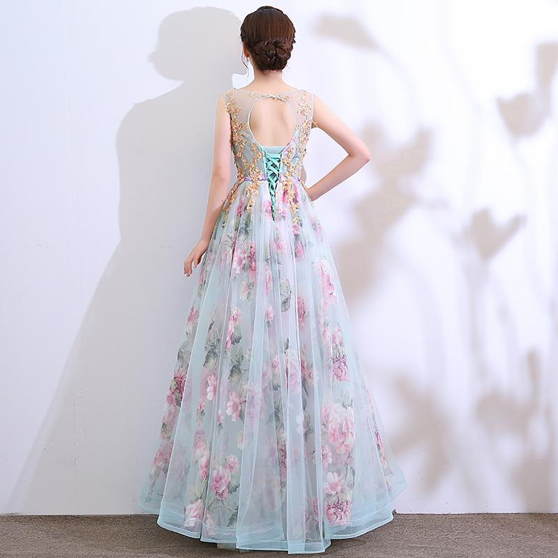 Beautiful Floral Tulle And Lace Long Party Dress, A-Line Evening Dress prom dress evening dress cg12069