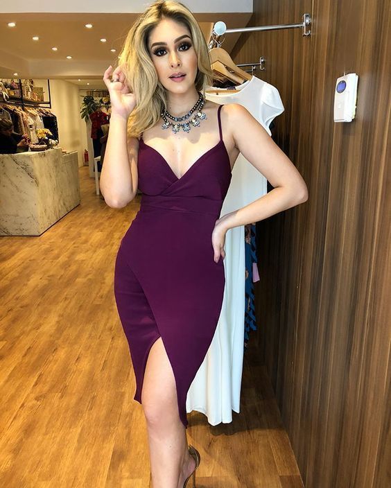 Purple tight V Neck Homecoming Dress cg1213