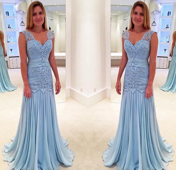 Lace Prom Dresses,Blue Prom Dress,Modest Prom Gown,Light Blue Prom Gown cg12156