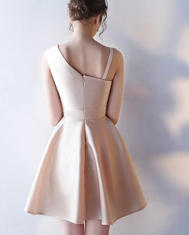 Cute Satin One Shoulder Knee Length Party Dress, A-Line Homecoming Dress cg12207