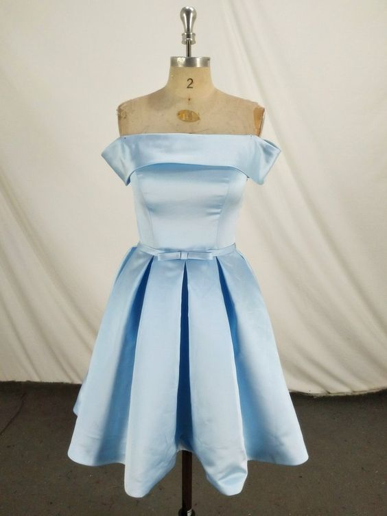 Charming Light Blue Off the Shoulder Knee Length Bridesmaid Dress, Party Dress Homecoming Dress cg12261