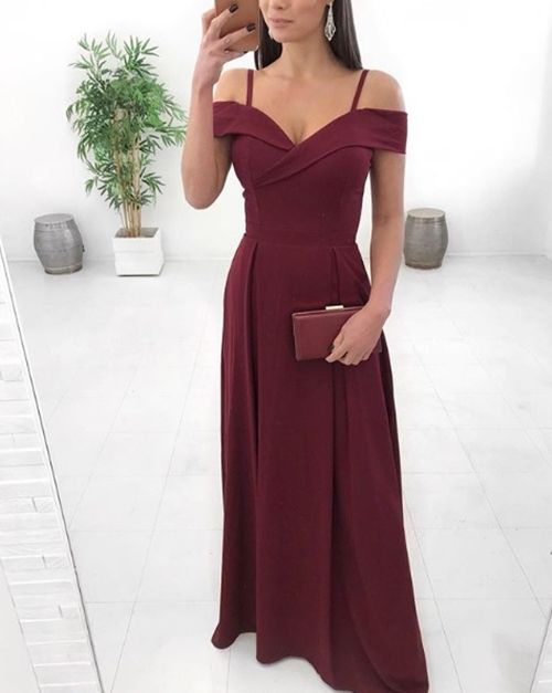 High Quality Cold Shoulder Burgundy Long Prom Evening Dress cg12288