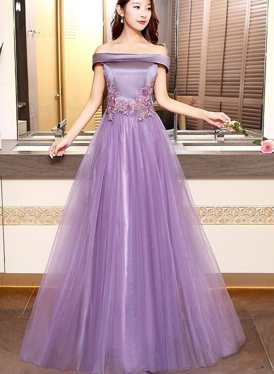 Beautiful Purple Long Party Gown 2020, Off Shoulder Prom Dress cg12300