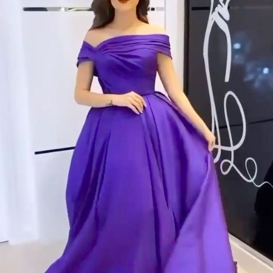 purple prom dresses 2021 off the shoulder pleats a line satin long evening dresses gowns cg12323