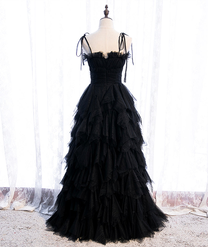 BLACK TULLE LONG PROM GOWN EVENING DRESS cg12347
