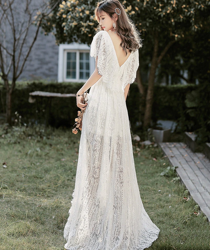 WHITE LACE HIGH LOW PROM DRESS EVENING DRESS cg12348