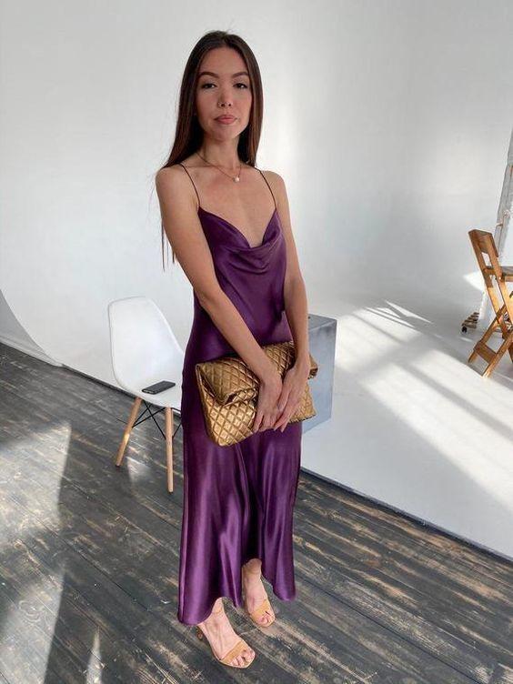 Cowl neck silk slip prom dress cg12512