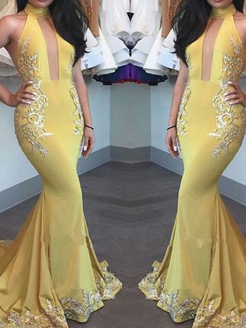 Sexy Trumpet/Mermaid High Neck Floor-length Chiffon Customized Prom Dress Evening Dress cg12571