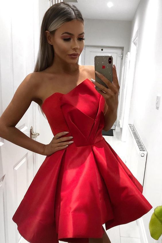 Strapless Short Homecoming Dress Red Party Dress cg12642