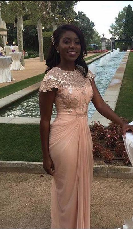 Cap Sleeve Chiffon Prom Dress, Long Evening Party Dress cg12651