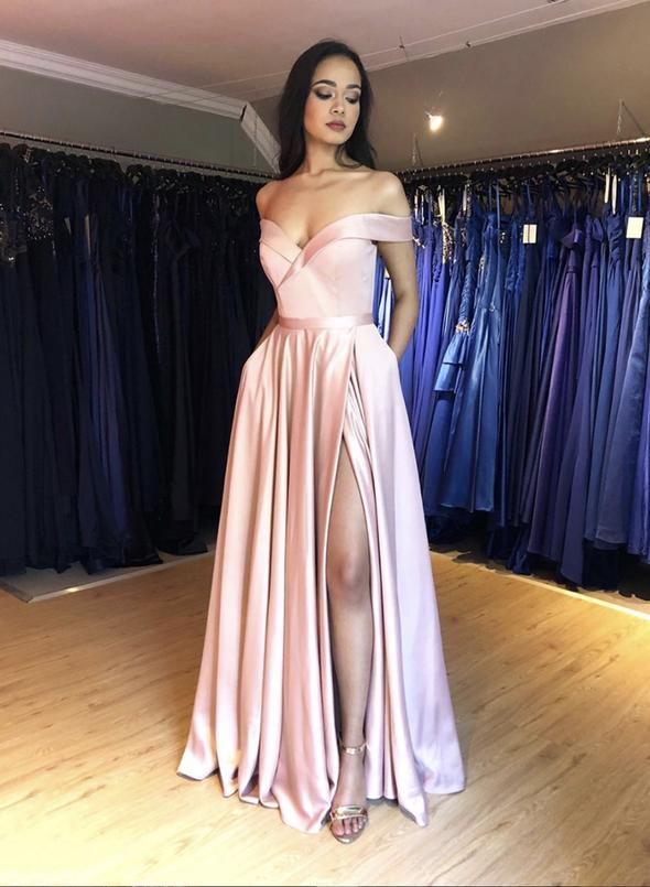 Pink satin long prom dress pink evening dress cg12686