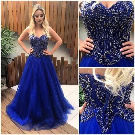 Sweetheart Royal Blue Long Prom Dress With Beading Custom-made School Dance Dress cg12700