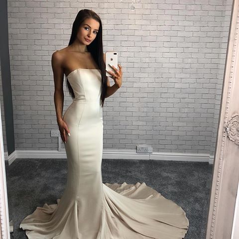 Strapless Mermaid Long Prom Dress,white Sexy Evening Dress cg12728
