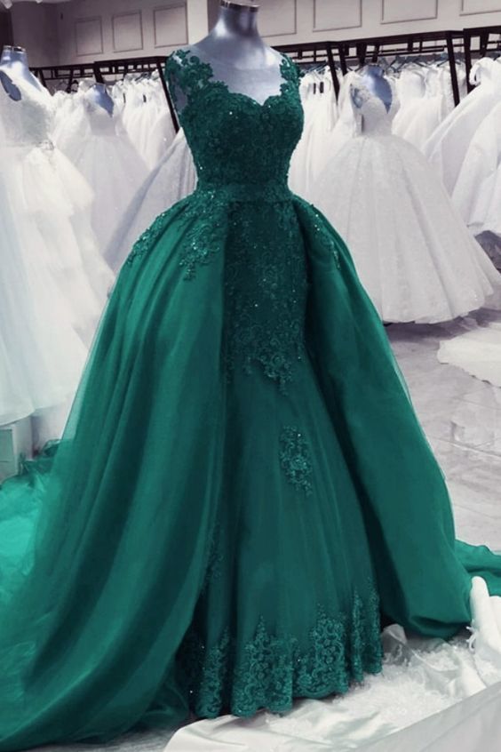 green lace mermaid prom dresses cg12747