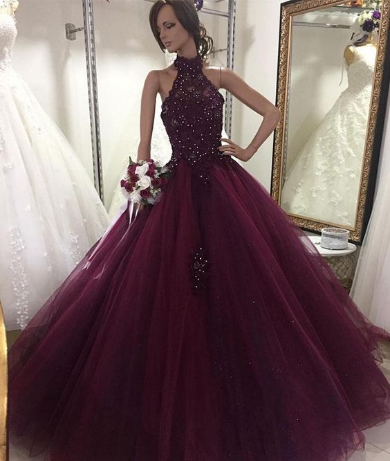 Unique tulle lace long prom dress, tulle lace evening dress cg12764