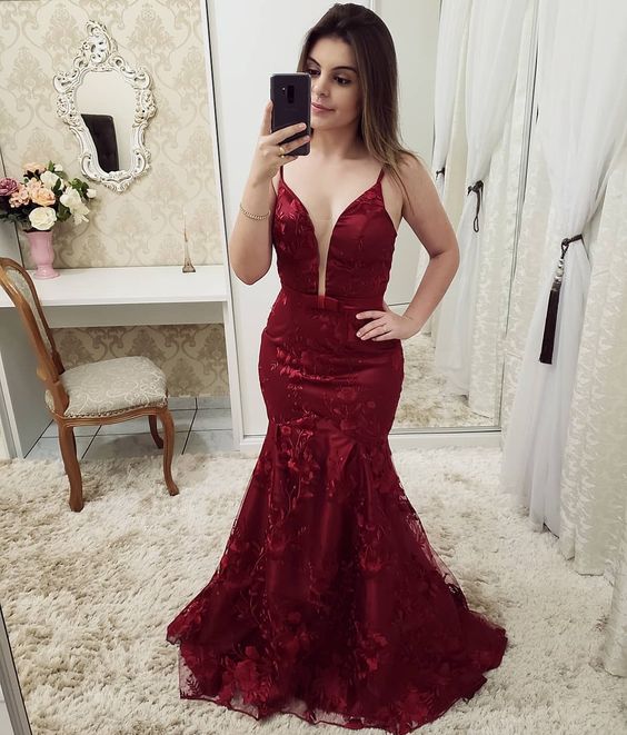 v neck mearmaid long prom dress with appliques cg12767