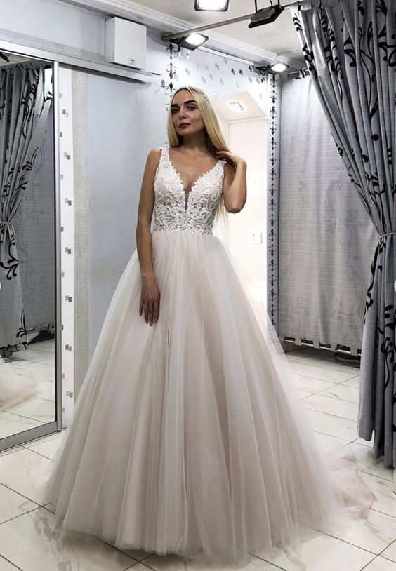 A line v neck tulle lace prom gown formal dress cg12770