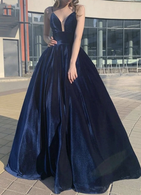 A line velvet long prom dress blue evening dress cg12779
