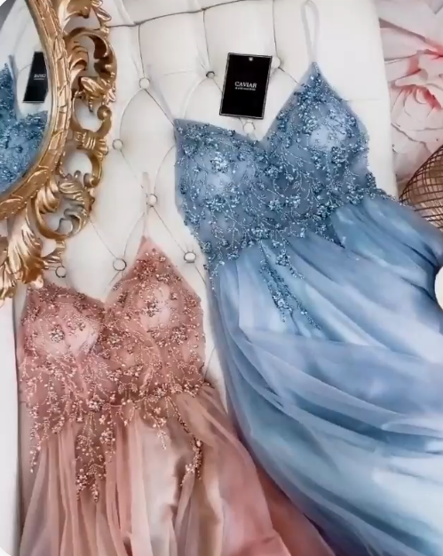 straps A-line tulle long prom dresses formal evening dresses cg12800