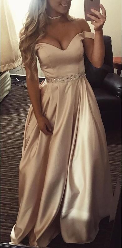 Beautiful Off Shoulder Satin Beaded Floor Length Party Gown prom dress cg12812