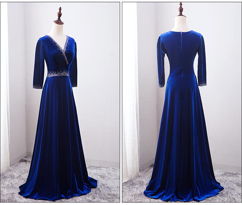 Beautiful Royal Blue Beaded Long Sleeves Wedding Party Dress, Blue Prom Dress cg12835