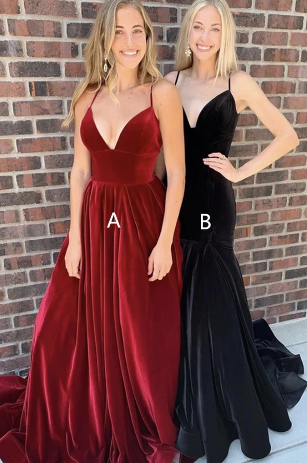 V Neck Burgundy Velvet Long Prom Dress, Mermaid Black Velvet Long Prom Dress, Formal Evening Dress cg12853