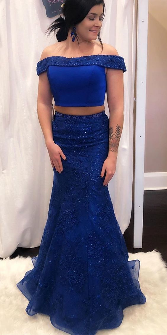 Two Piece Royal Blue Mermaid Prom Dress cg12877