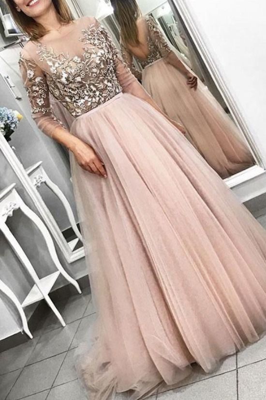Long Sleeve Prom Dresses Embroidery Aline Long Beautiful Open Back Prom Dress cg12933