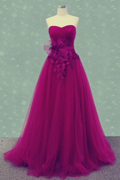 Sweatheart Neck Prom Dress,strapless Prom Dress,beautiful Flowers Dress,tulle Dress,a-line Princess Dress cg12938