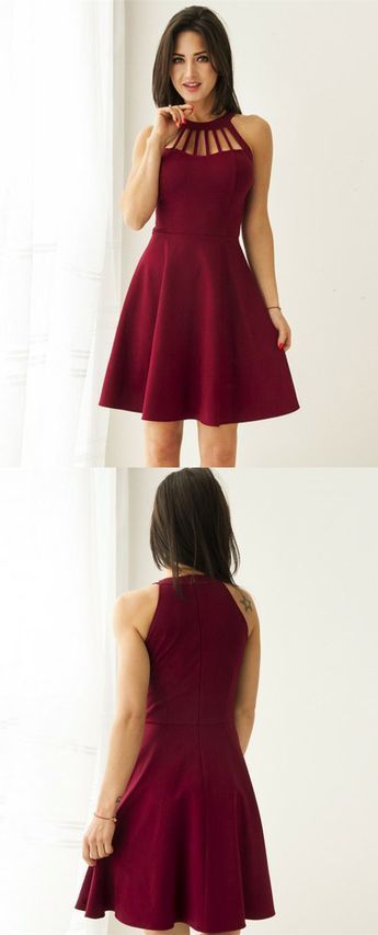 Burgundy Short Elegant Party Gowns, Simple Fall Homecoming Dress cg12999