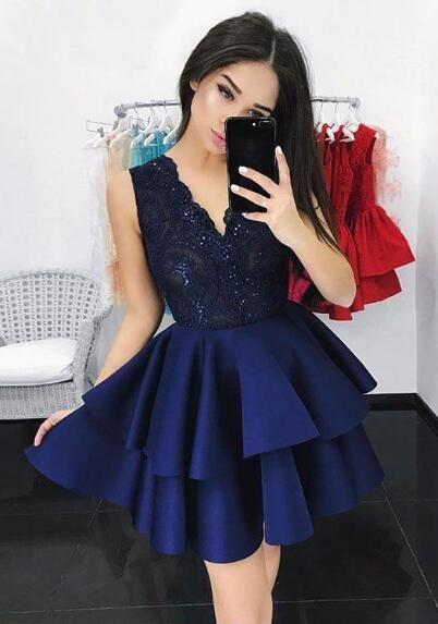 Dark Blue Homecoming Dress,Lace Homecoming Dress cg13037