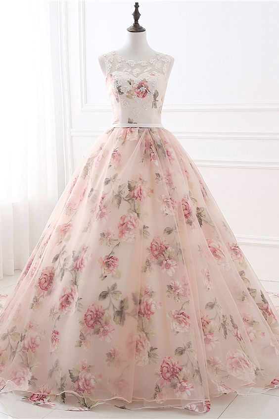 Elegant A-line Sleeveless Floral Long Prom Dress cg13052