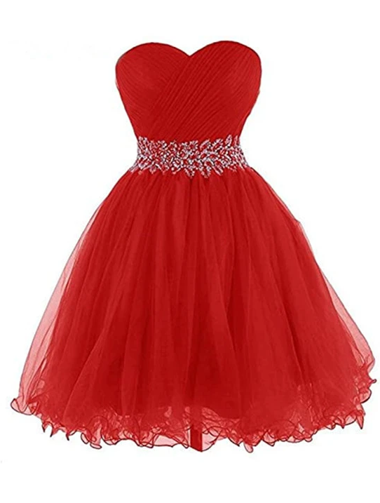 Red Beaded Sweetheart Tulle Homecoming Dress, Red Party Dress 2021 cg13075