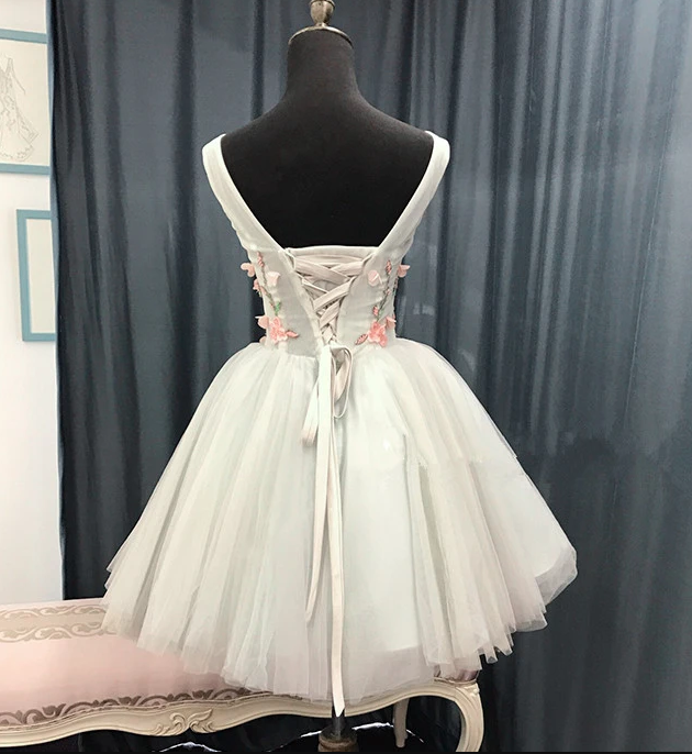 Beautiful Light Blue Short Sweetheart Homecoming Dress, Tulle Flowers Party Dress cg13077