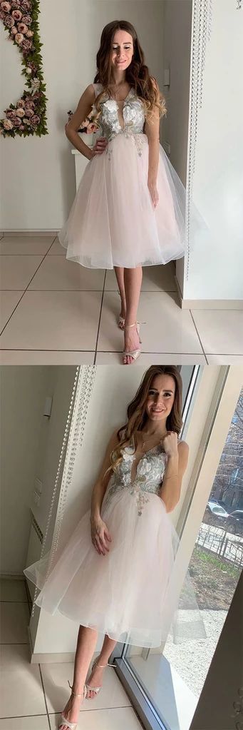 Light pink tulle lace short prom dress pink cocktail dress cg13091